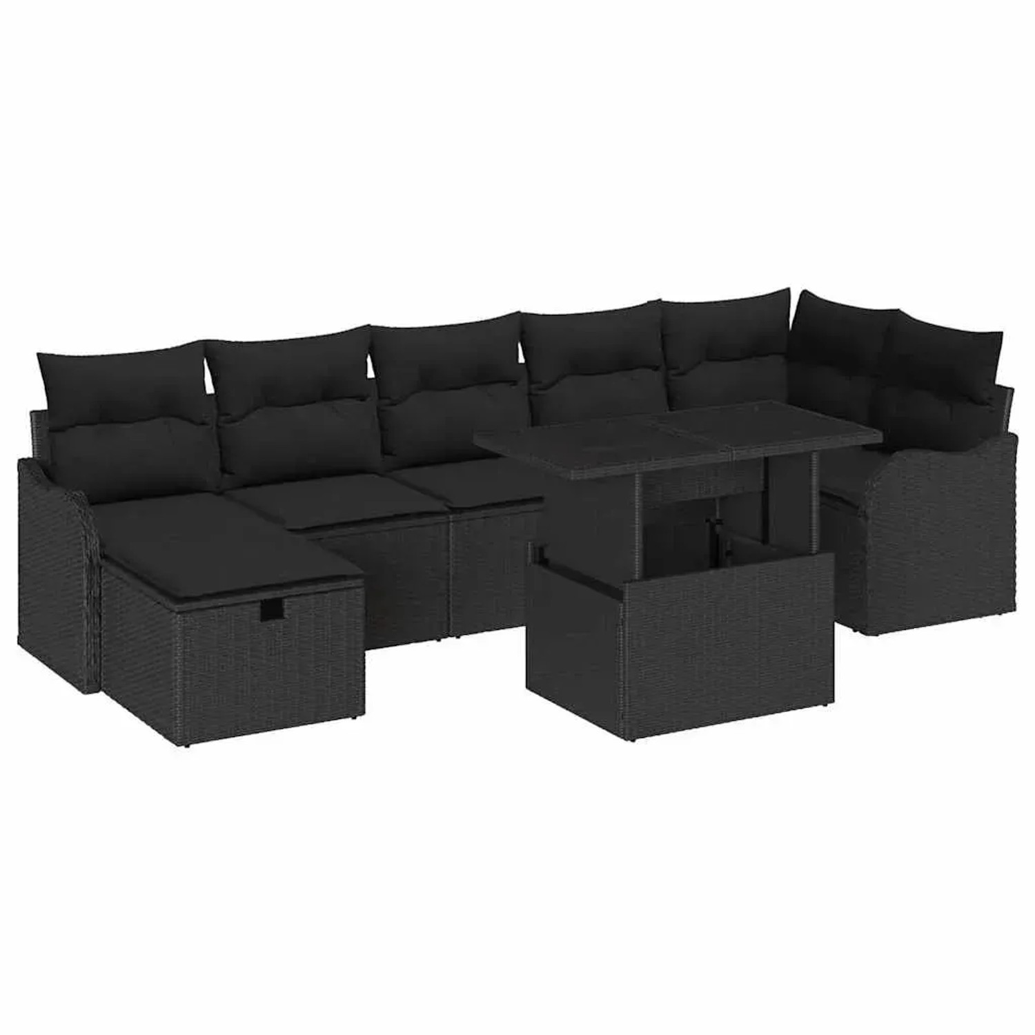vidaXL Garten-Sofa-Set mit Kissen 8-Tlg Schwarz Poly Rattan 3359730