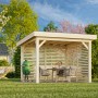 Palmako Pavillon Lenna Set, 300x300 cm, weiß lackiert, mit Sichtschutzwänden und Tischgruppe.