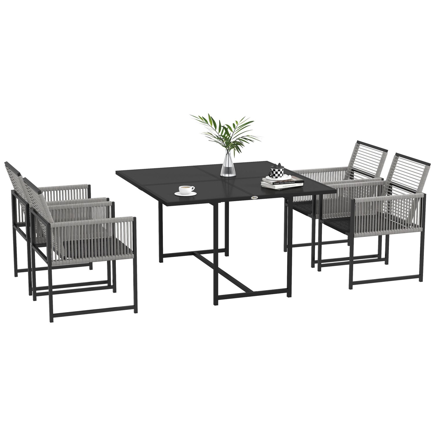 Outsunny Gartentisch Set  Stahl Hartglas Schwarz 120L x 120B x 72H cm günstig online kaufen