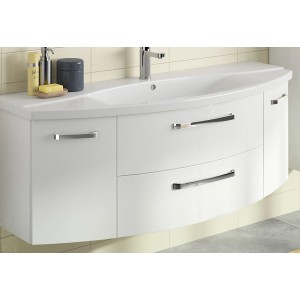 Pelipal Waschbeckenunterschrank 140 cm, Serie 4010, Weiß Glanz mit zwei Auszügen und zwei Drehtüren.