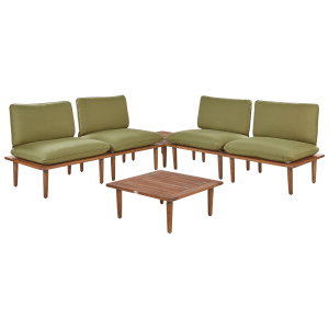 Beliani Gartenlounge Set FRASCATI in Olivgrün mit Tisch und vier Sesseln.