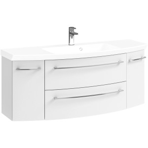 Pelipal Quantum 01 Waschbeckenunterschrank, 119 cm, Weiß Hochglanz mit zwei Schubladen und zwei Türen.