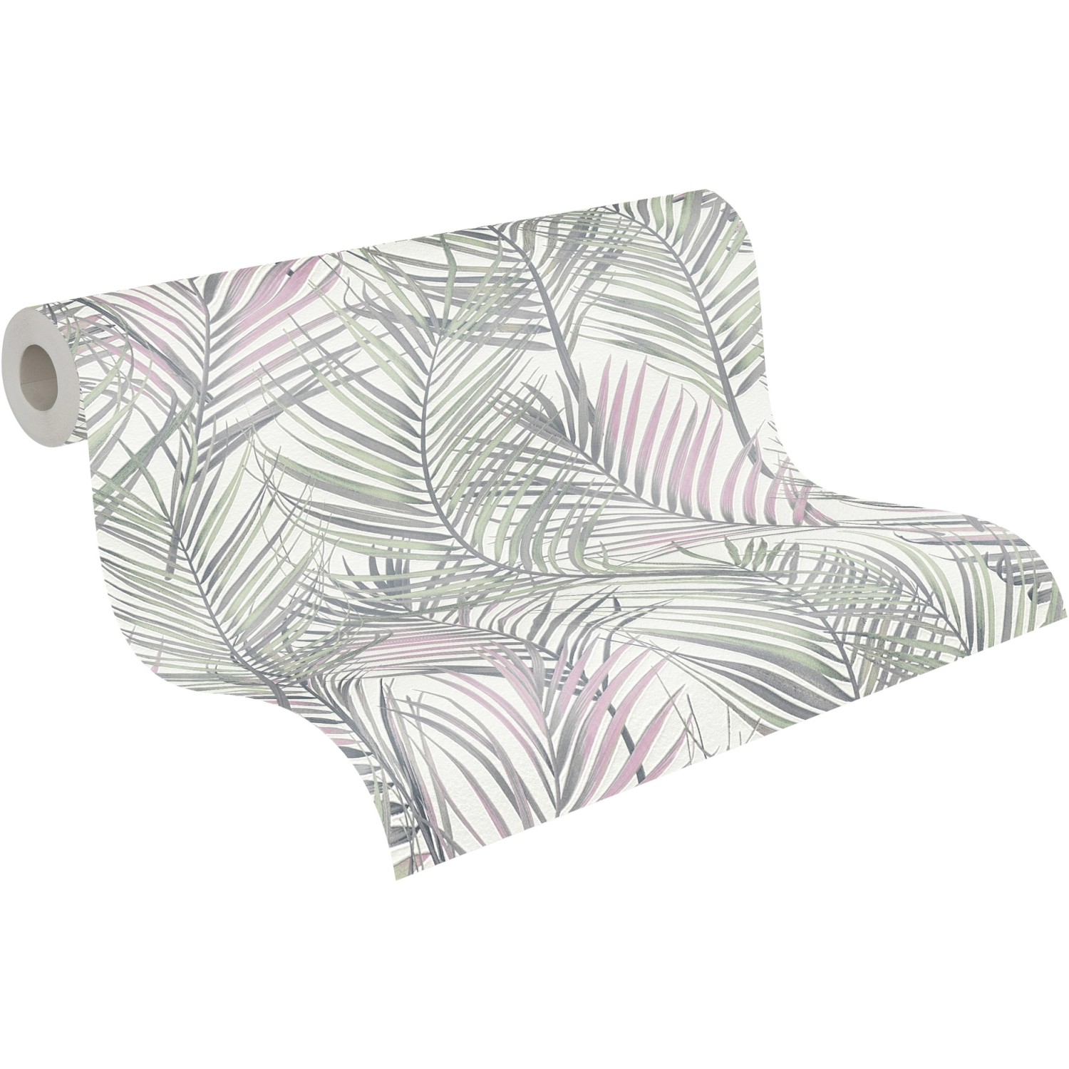 A.S. Création Vliestapete Dschungel Grau-Grün mit Palmenmuster auf Rolle.