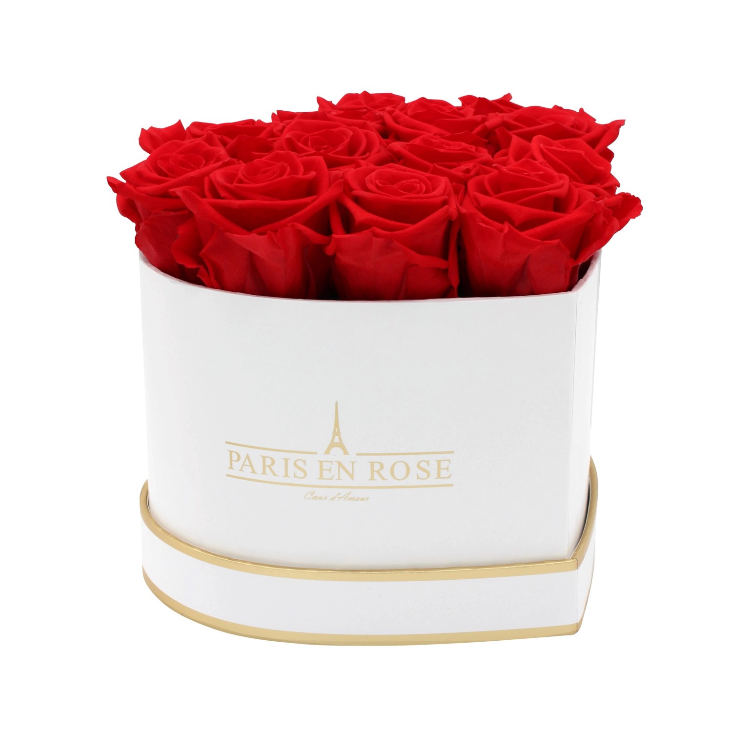 Rosenbox Herz Weiß-Gold mit 13 Roten Rosen