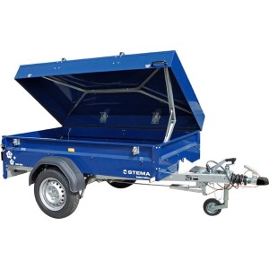 Stema Anhänger Blue Man 850: Gebremster Autoanhänger mit blauem Deckel, ideal für PKW-Urlaub.