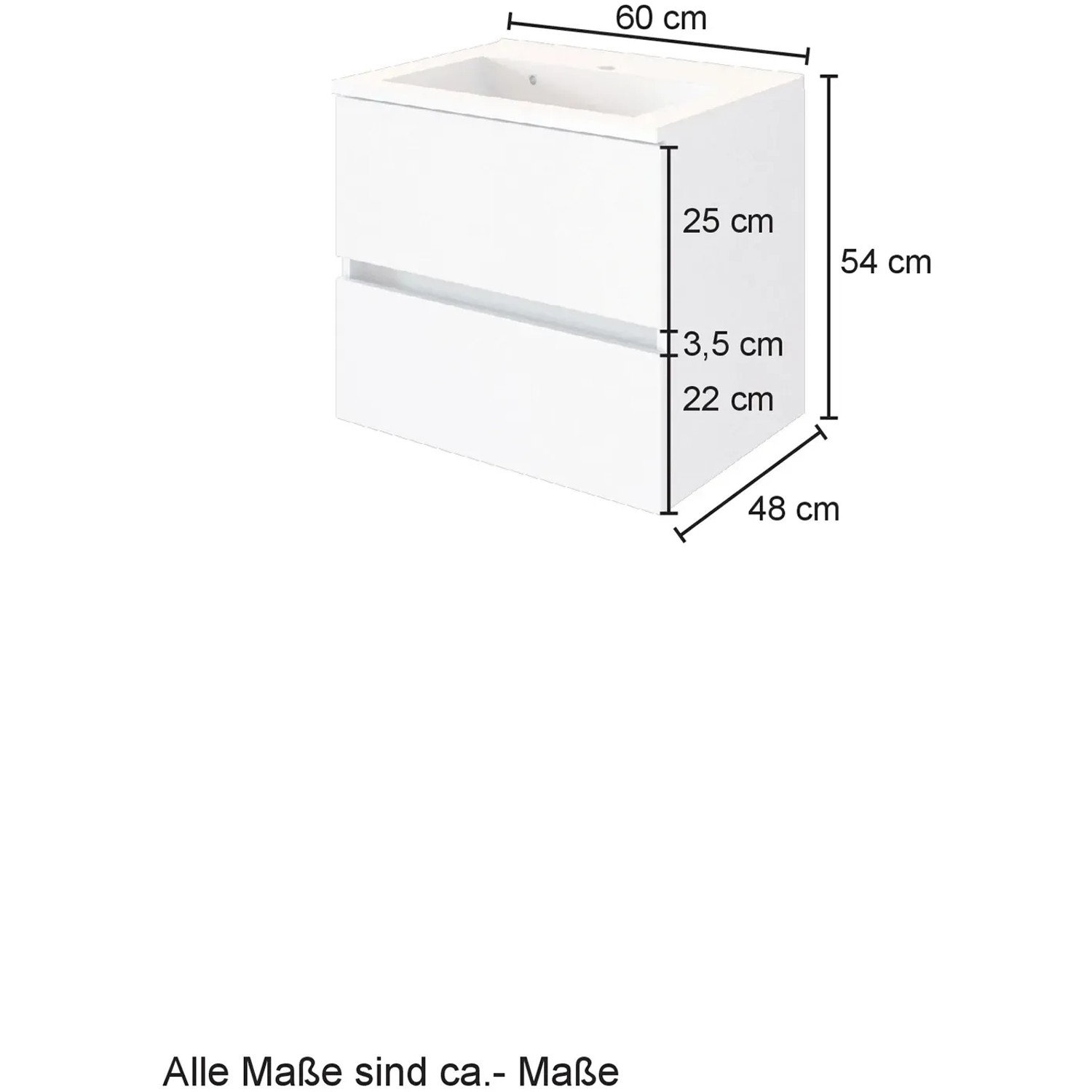 Held Möbel Einzelwaschtisch Bari, 60 cm, Grau Matt, mit Softclose und Maßangaben.