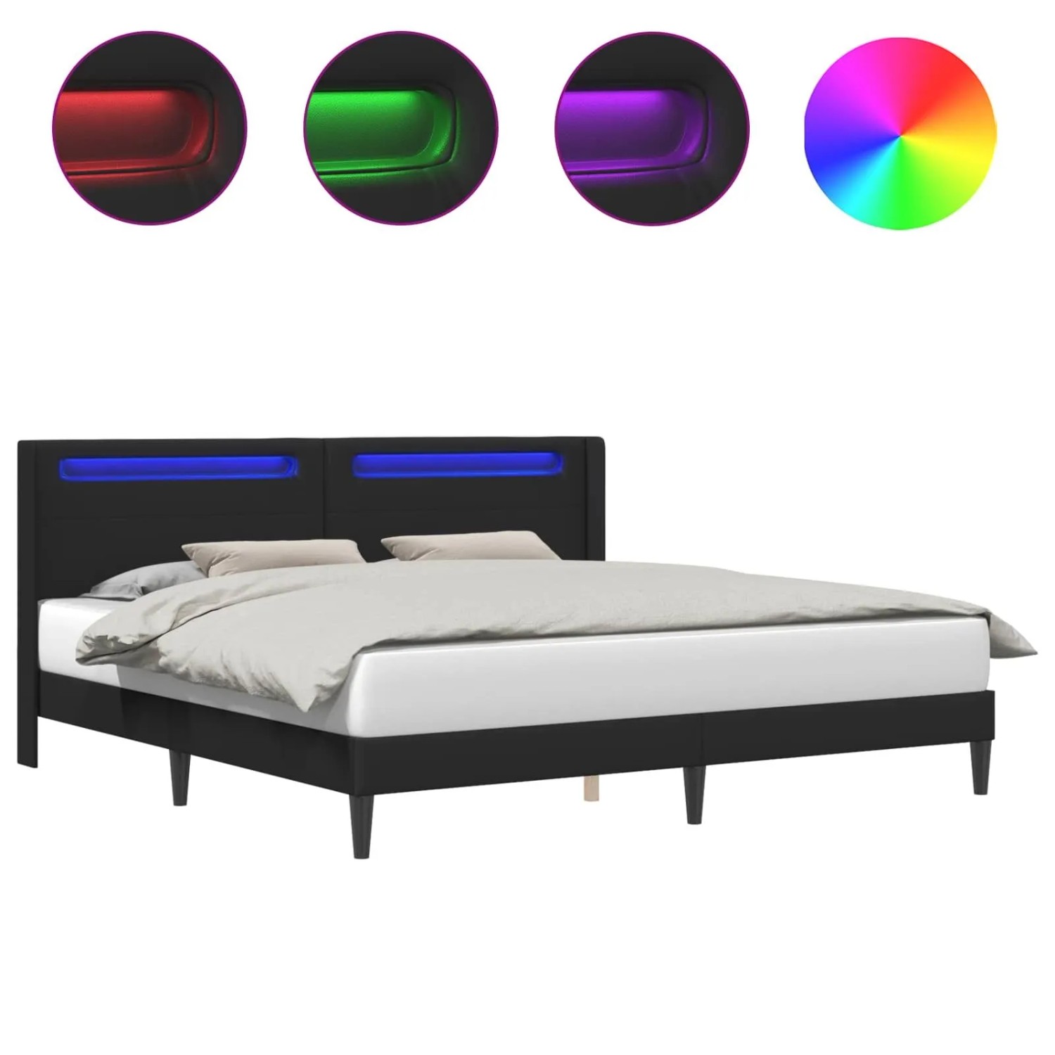 vidaXL Bettrahmen mit LED-Lichtleisten Schwarz 180 x 200 cm Kunstleder 42027988