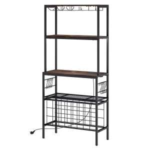 Costway Küchenregal aus Metall mit 24 Flaschenhaltern und Steckdose, schwarz.