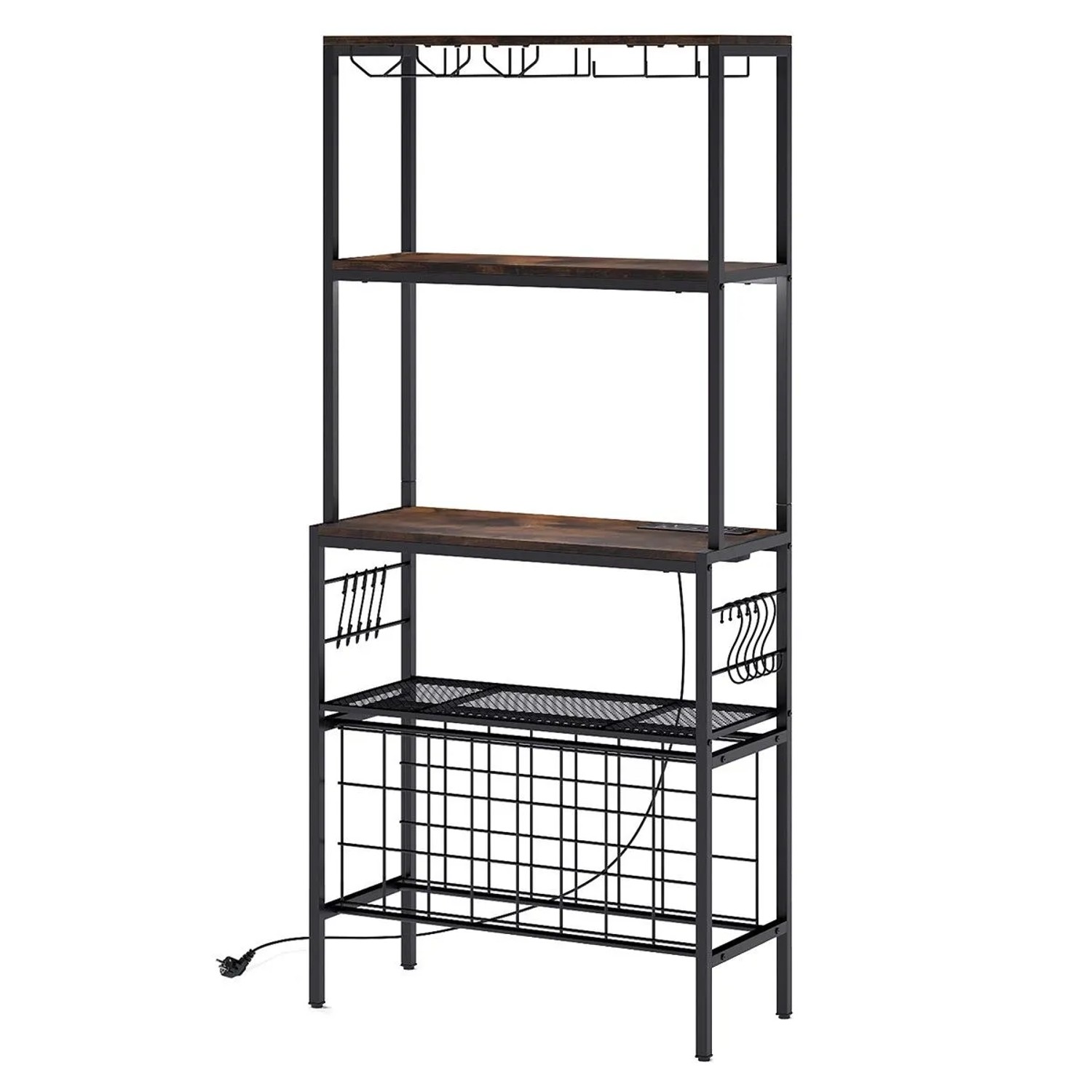 Costway Küchenregal Metall 24 Flaschen Schwarz Steckdose günstig online kaufen