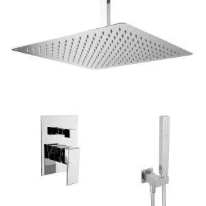 PaulGurkes Unterputz Regendusche Komplettset, eckig, 40 cm Duschkopf, Metall, verchromt.