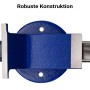 Blauer Wiltec Parallelschraubstock mit 125mm Klemmbacken und runder Basisplatte. Robuste Werkbank-Konstruktion.