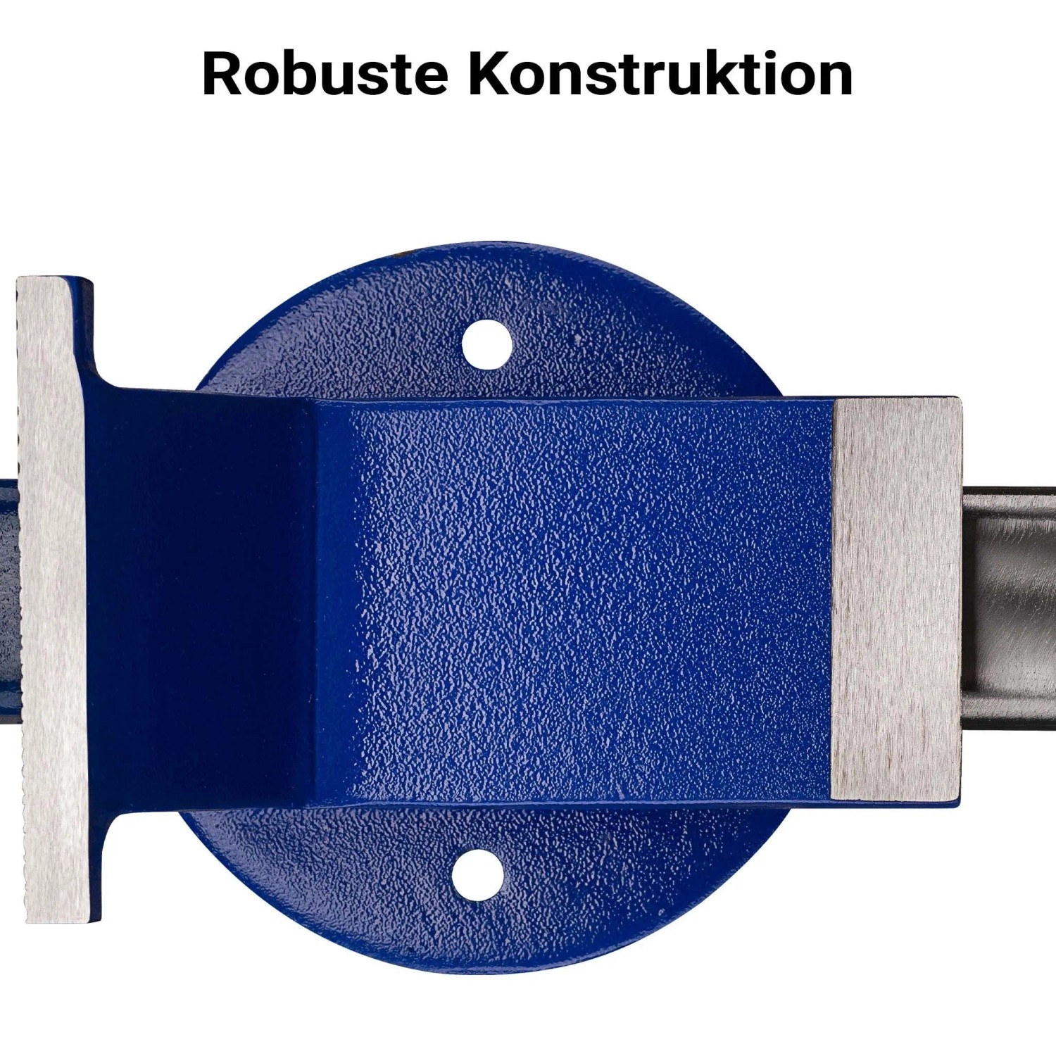 Blauer Wiltec Parallelschraubstock mit 125mm Klemmbacken und runder Basisplatte. Robuste Werkbank-Konstruktion.