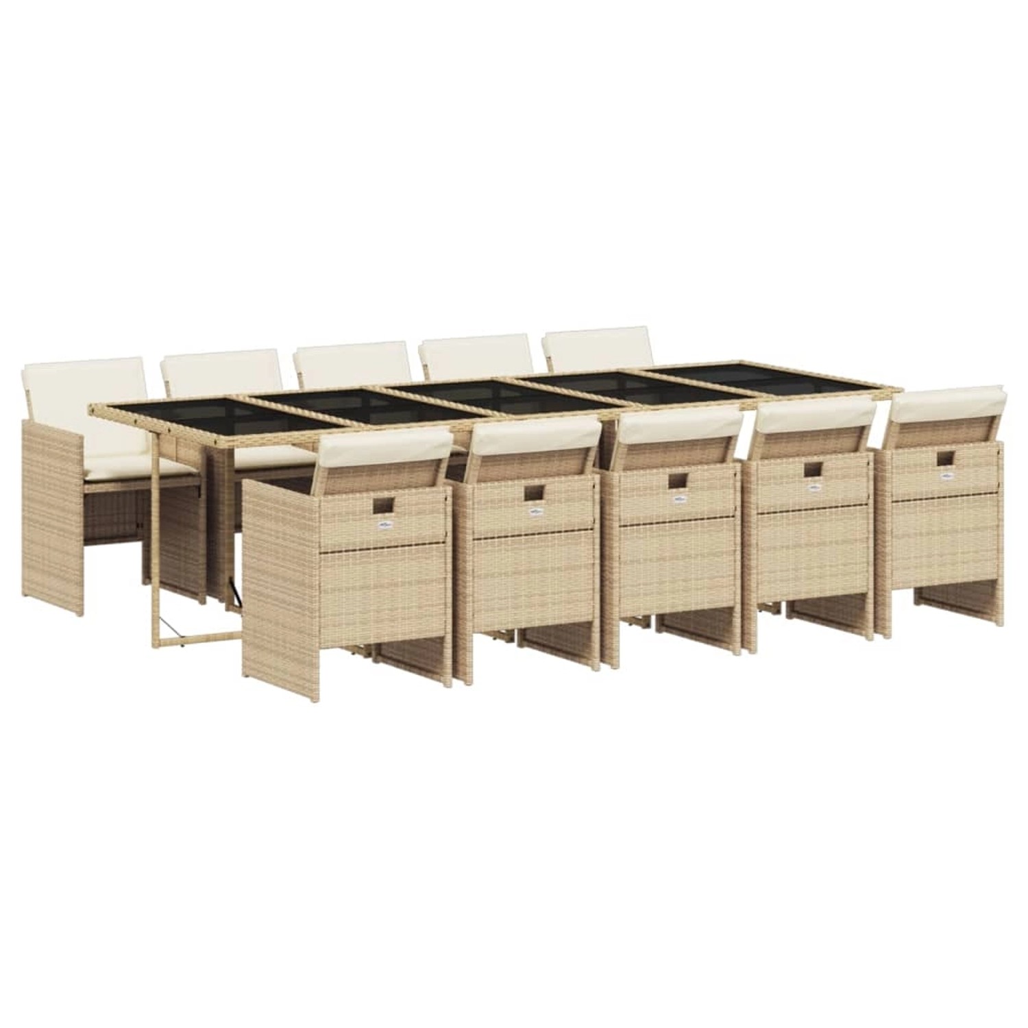 vidaXL 11-Tlg Garten-Essgruppe mit Kissen Beige Poly Rattan 3277701
