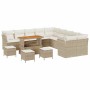 Beiges 14-teiliges vidaXL Garten-Sofa-Set aus Poly Rattan mit Tisch und Hockern.