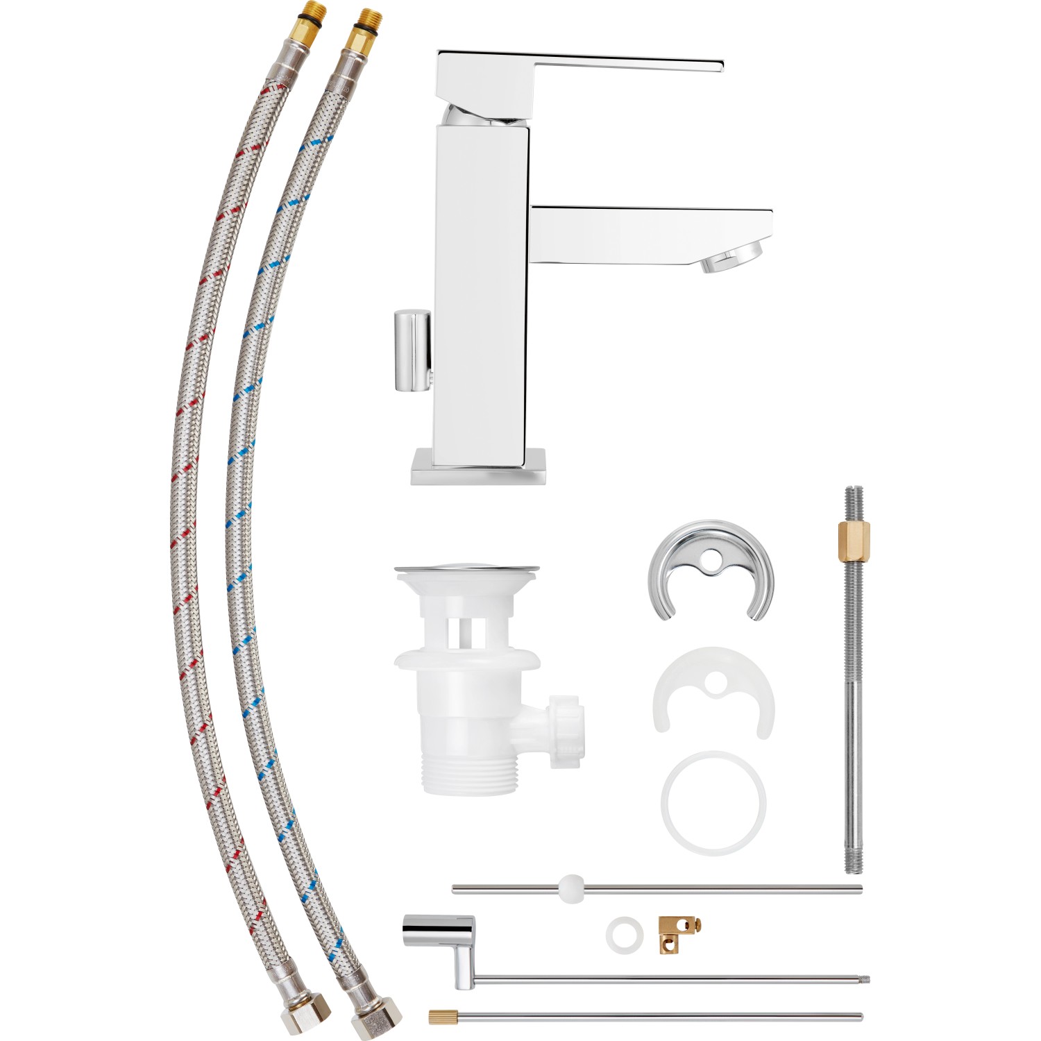 baliv Waschtischarmatur WT-5140 Chrom mit Zubehör für Waschbecken. 