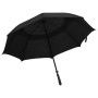 Offener vidaXL Regenschirm in Schwarz, 130 cm Durchmesser, mit stabilem Fiberglasrahmen und schwarzem Griff.