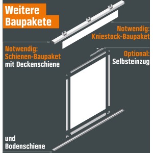Zubehör für Kniestock-Baupaket: Schienen- und Kniestock-Bausatz, optional Selbsteinzug.