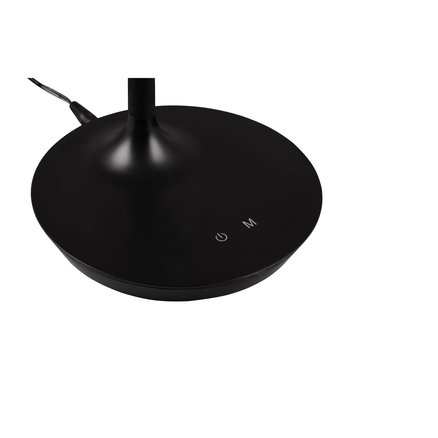 Schwarze Reality LED-Tischleuchte Toro mit Touchschalter am Fuß.