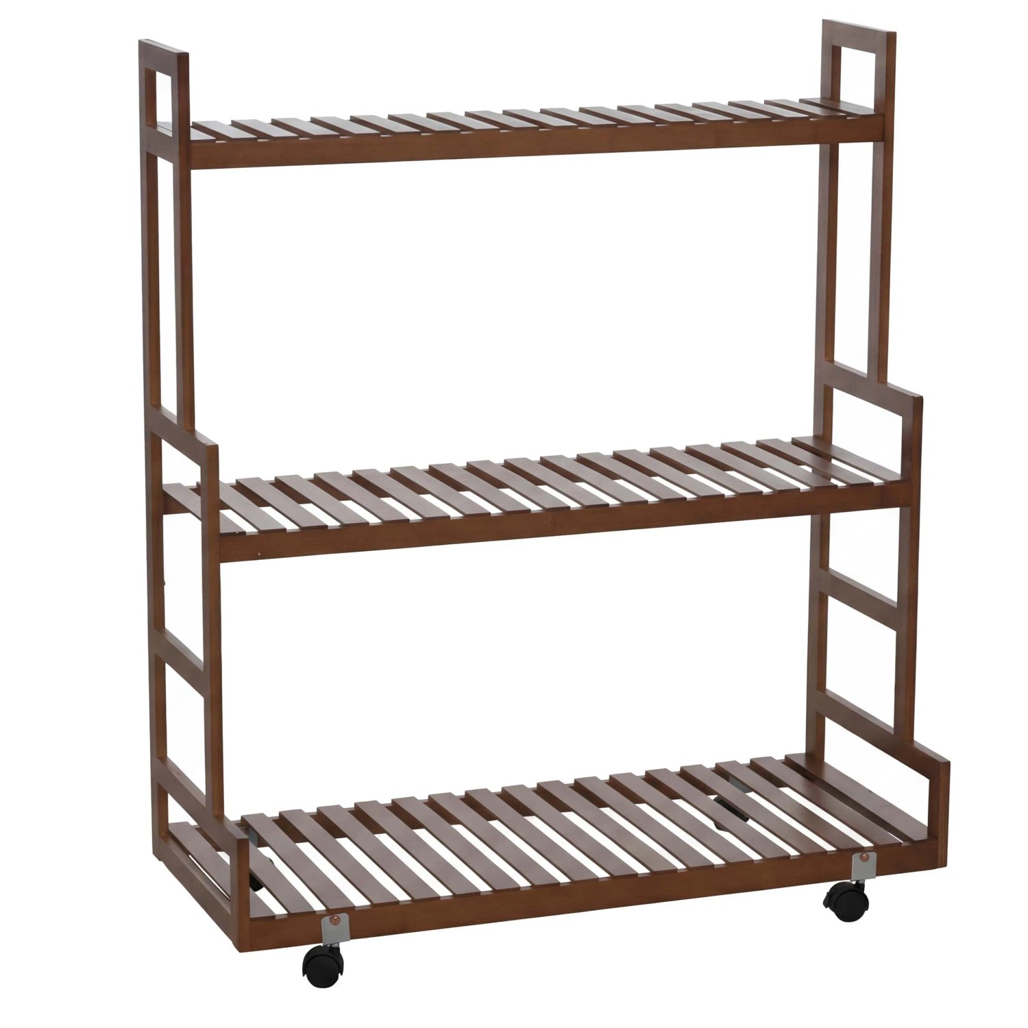 MCW Bambus Pflanzenregal Q33 3 Ablagen Rollen 105x90x38cm Braun