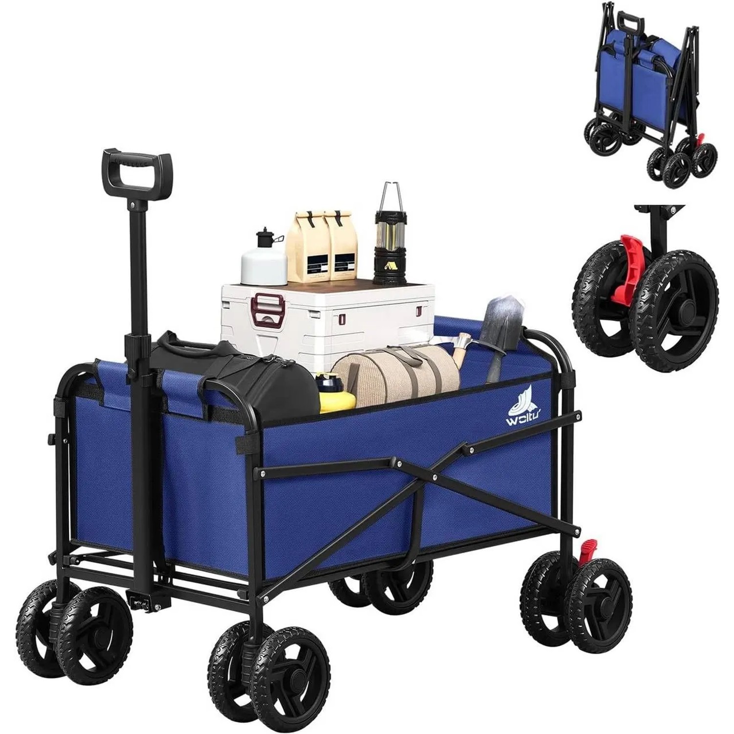 WOLTU Bollerwagen mit Bremsen Trolley 80 kg Belastbar Faltbar Blau