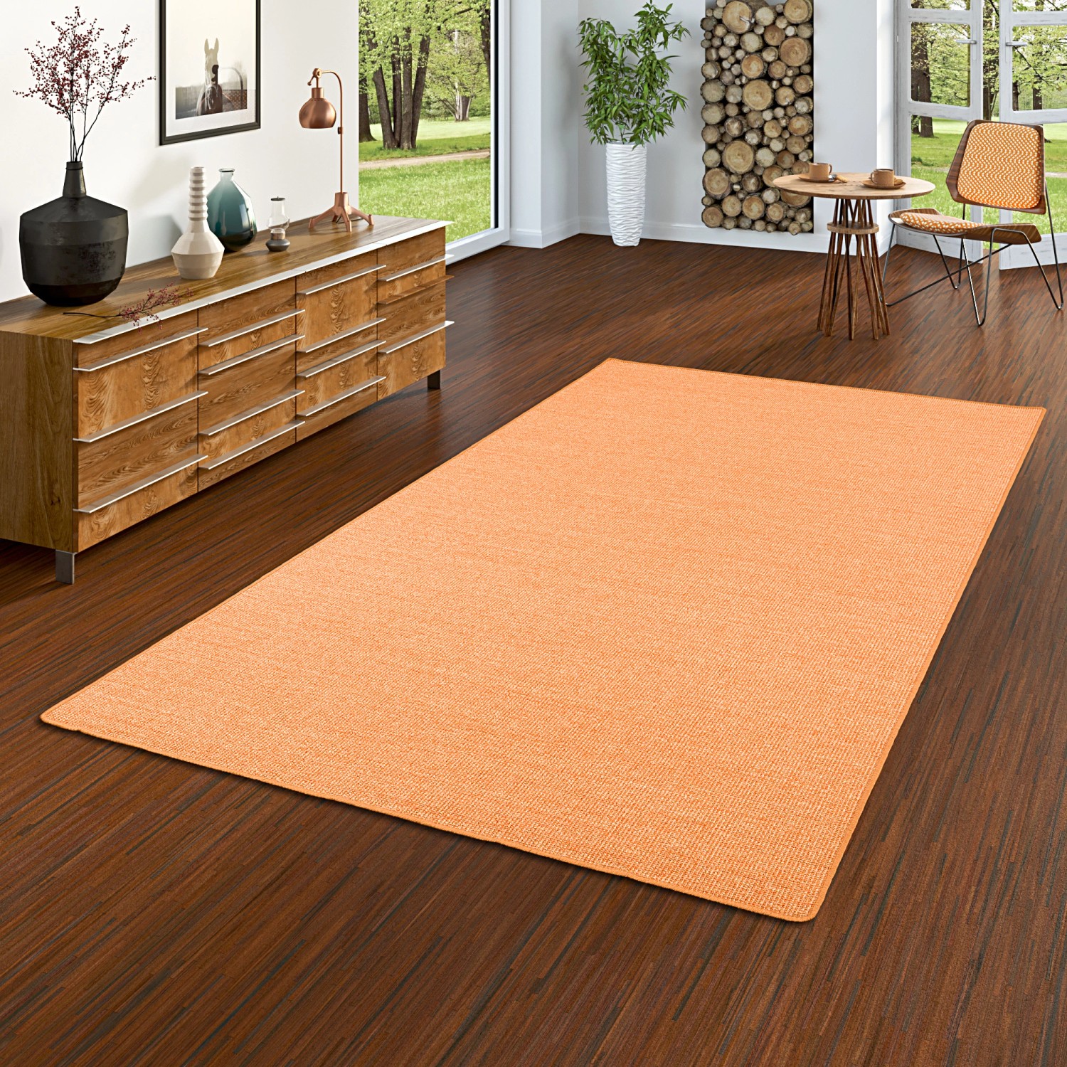 Oranger Snapstyle Sisal Teppich, 100x100 cm, klassisches Design. Naturfaser-Teppich für Wohnräume.