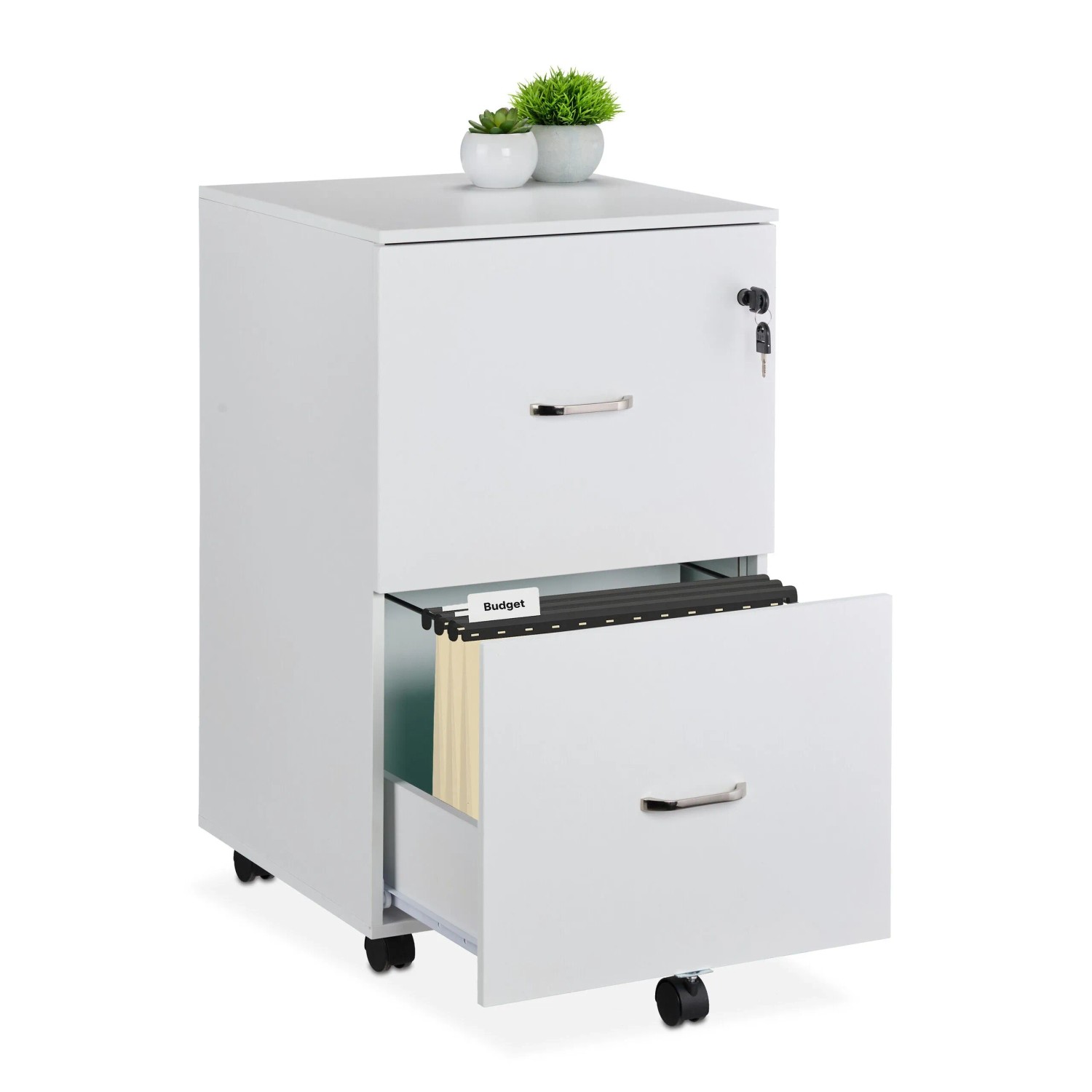 Relaxdays Rollcontainer Holzwerkstoff Weiß mit Hängeregister Abschließbar 72 cm x 43 cm x 46 cm 16 kg