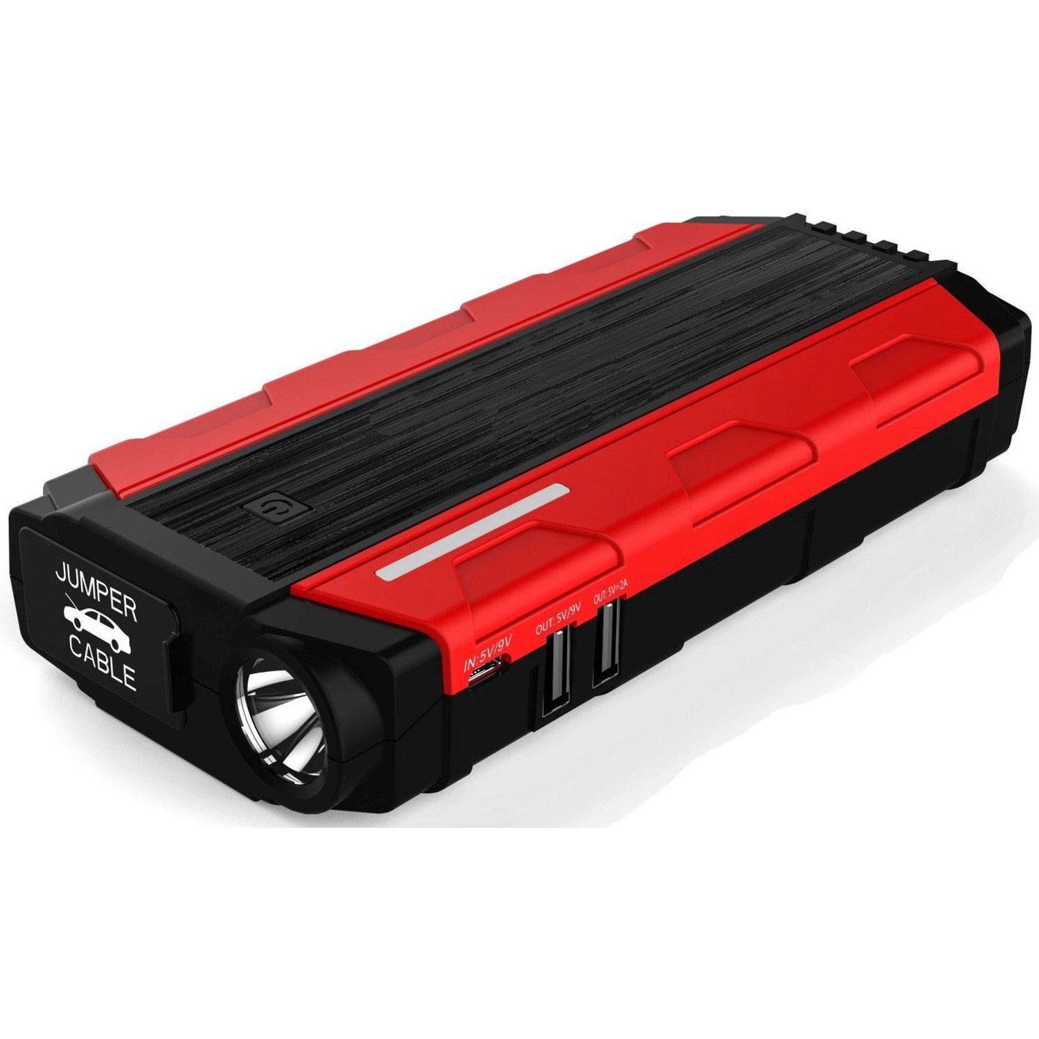 Einhell Power Bank CE-JS 8: Starthilfe und Ladegerät in Rot/Schwarz mit LED-Leuchte und USB-Anschlüssen.