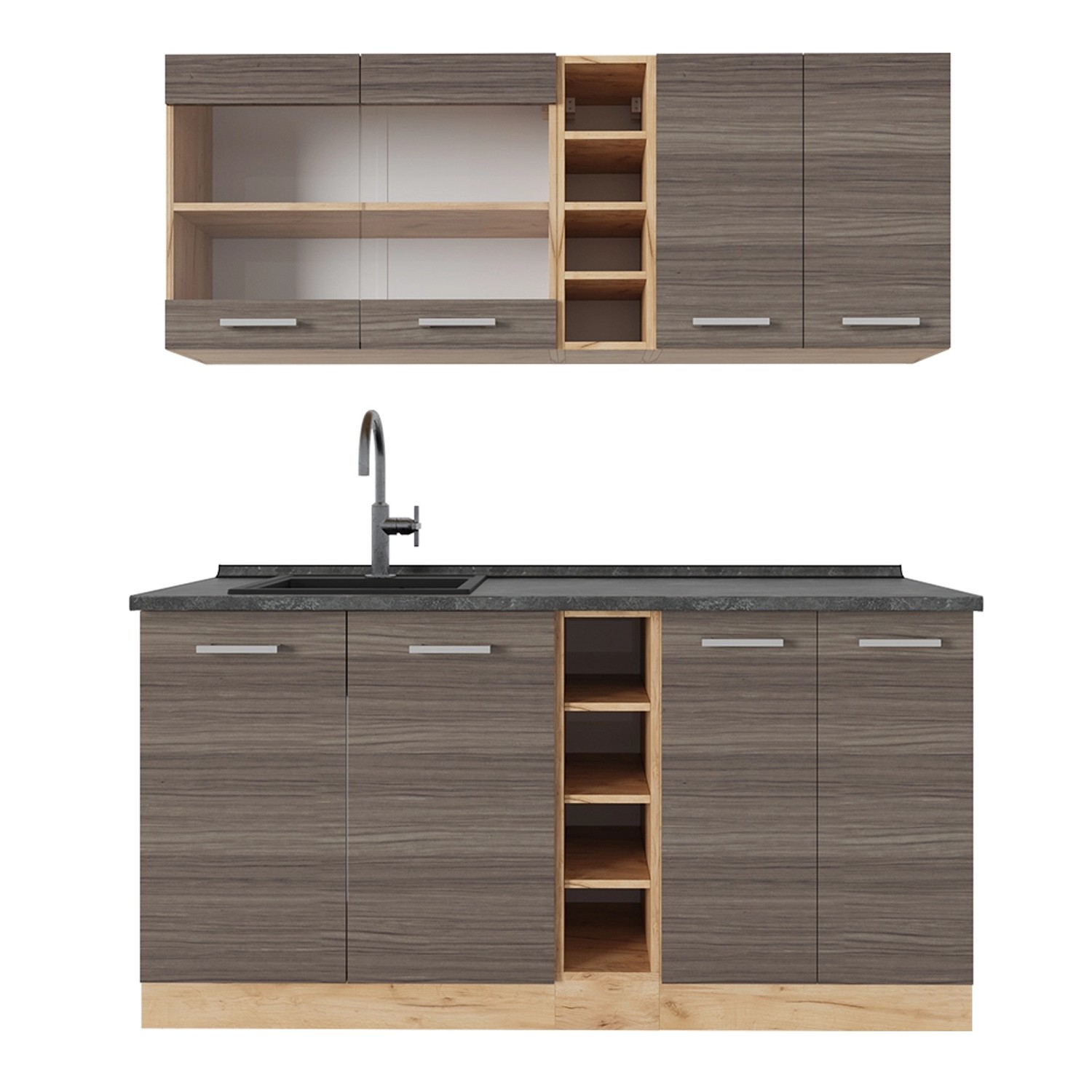 Vicco R-Line Singleküche Edelgrau/Goldkraft Eiche 160 cm AP Anthrazit günstig online kaufen
