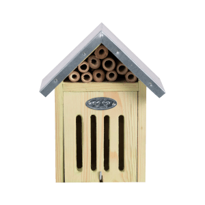 Esschert Insektenhotel S aus Holz mit Metalldach für Nützlinge im Garten.