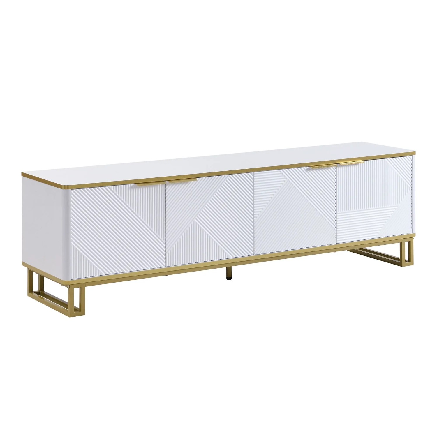 ModernLuxe TV Lowboard mit 4 Türen Geometrischer Struktur MDF Weiß
