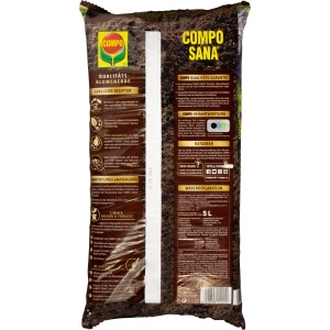 Sack Compo Sana Qualitäts-Blumenerde, 5 Liter, Universalerde für Zimmer-, Balkon- und Gartenpflanzen.