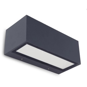 Moderne, anthrazitfarbene Lutec LED-Außenwandleuchte Gemini mit 2 Leuchten.