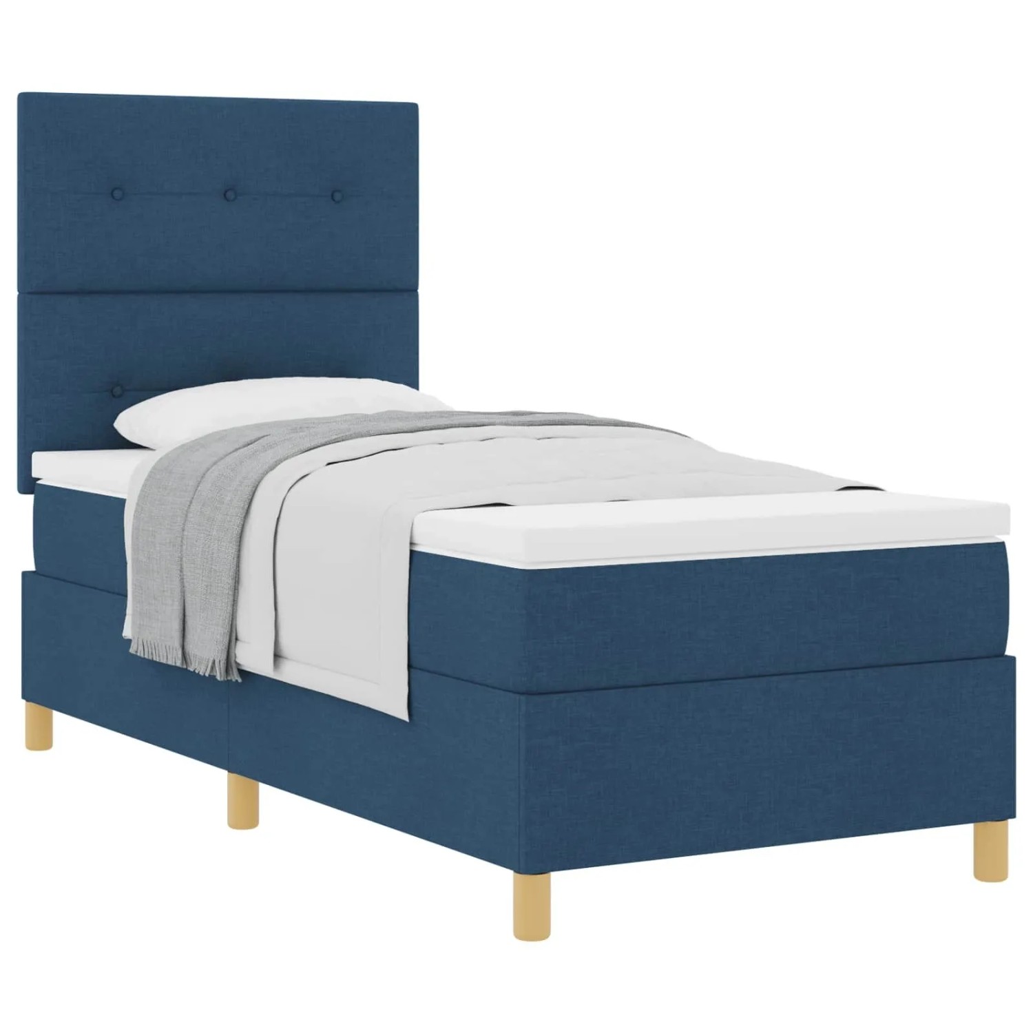 vidaXL Boxspringbett mit Matratze mit Kopfteil Blau 90 x 200 cm Stoff 3339594