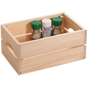 Kesper Holzkiste Kiefer, 9 l, gefüllt mit Gewürzen. Aufbewahrungsbox aus Holz mit Tragegriffen.