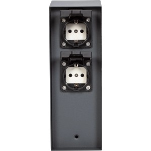 Anthrazitfarbene 2-fach Steckdosensäule IP44 mit Zeitschaltuhr für den Außenbereich.