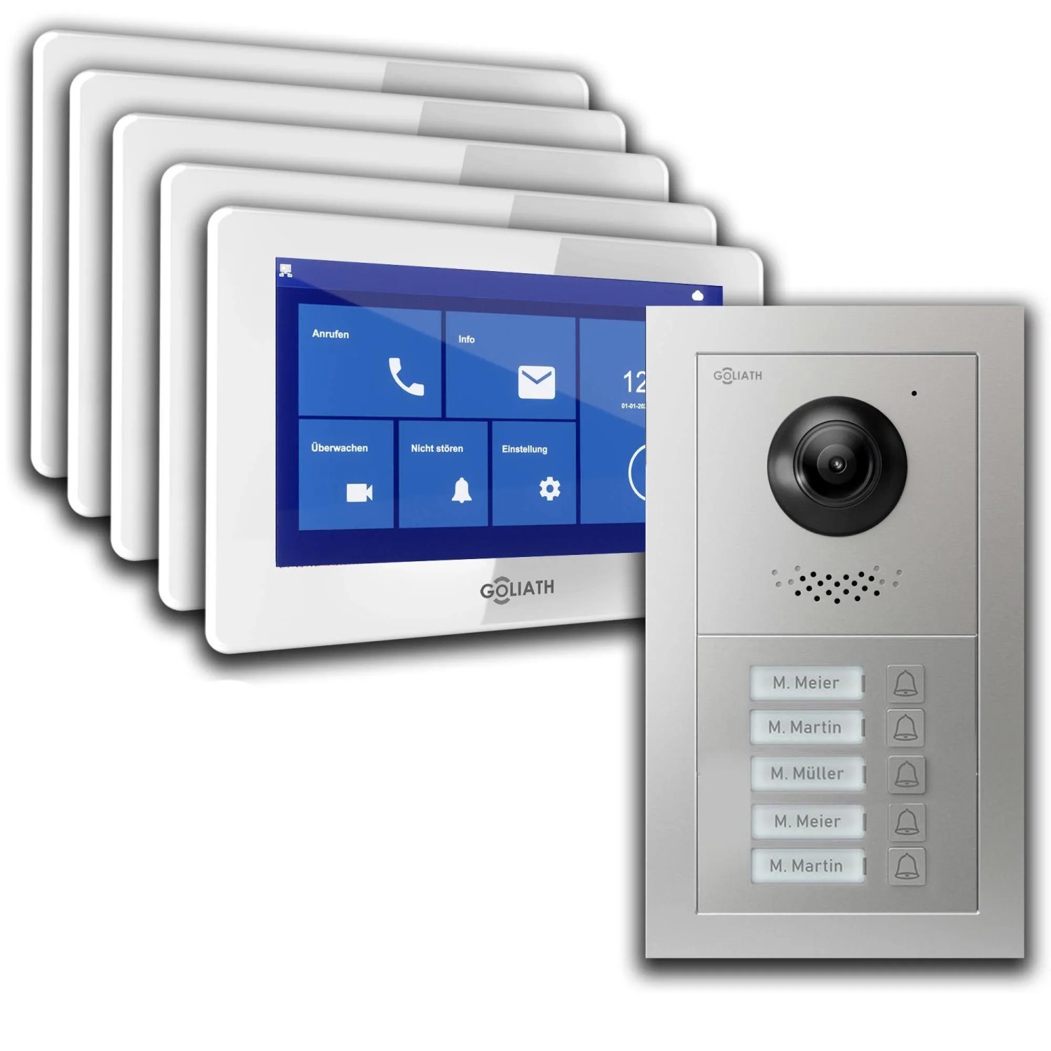 Goliath Basic Line 5-Familienhaus Video Türsprechanlage Monitor Weiß - Silb günstig online kaufen