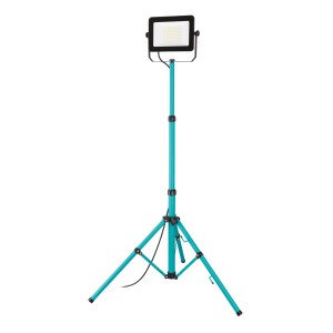 Eglo LED-Baustrahler Avelar, schwarz-türkis, mit Stativ, 201 cm hoch, ideal für Baustellen und Werkstätten.