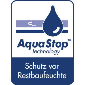 Symbol für Selitstop® Komfort-Feuchteschutz: AquaStop Technologie gegen Restbaufeuchte.