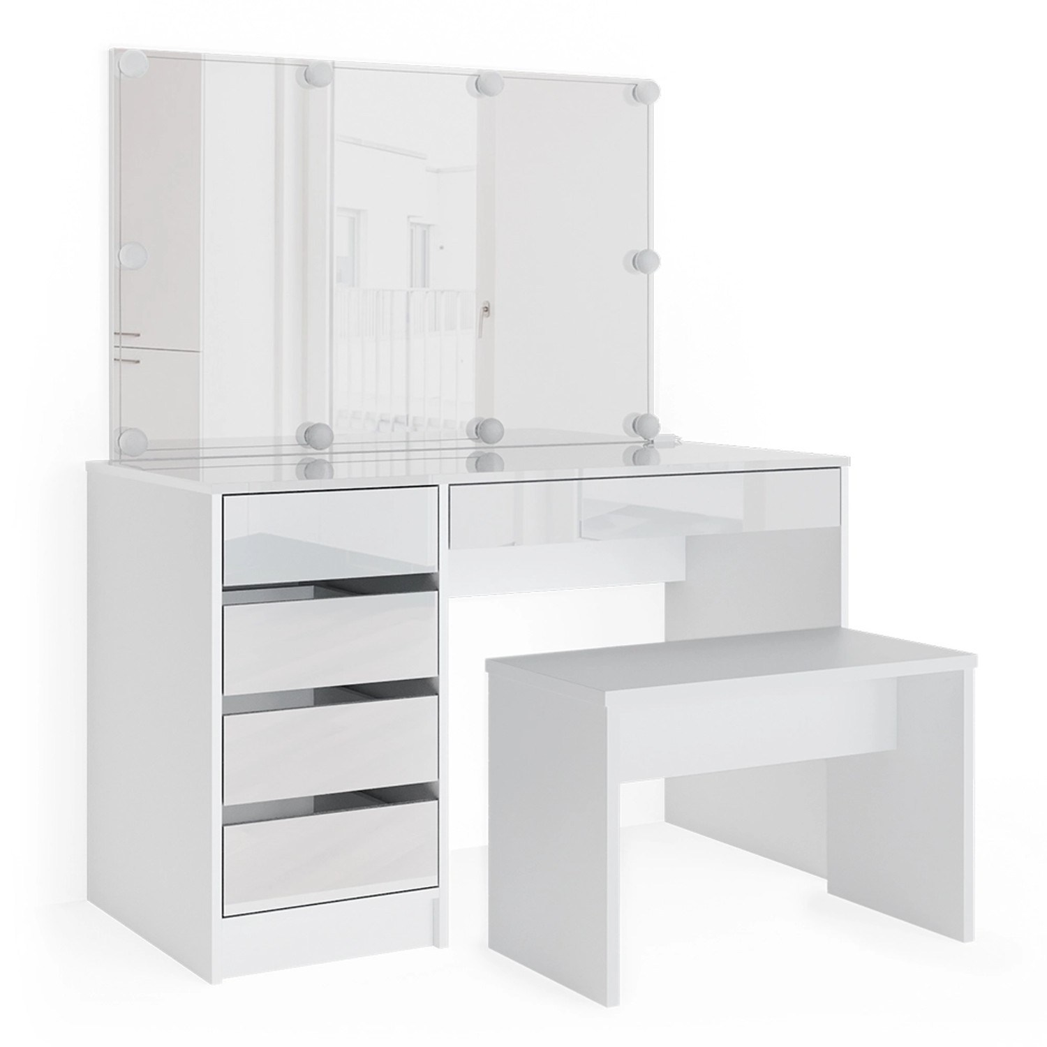 Vicco Schminktisch Sherry Weiß 55 cm mit LED Beleuchtung und Bank günstig online kaufen