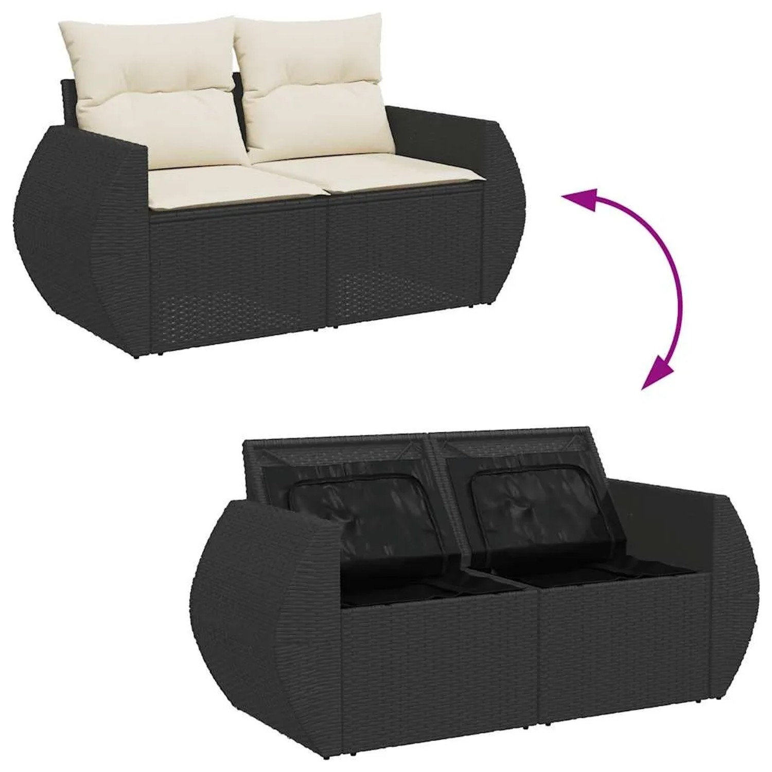 vidaXL 7-Tlg Garten-Sofagarnitur mit Kissen Schwarz Poly Rattan 3327227_8
