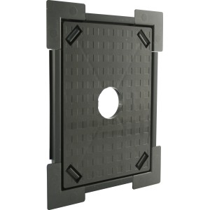 Schwarzer Fliesenrahmen aus Kunststoff, 160x210 mm, mit Loch in der Mitte. Für Fliesenschienen.