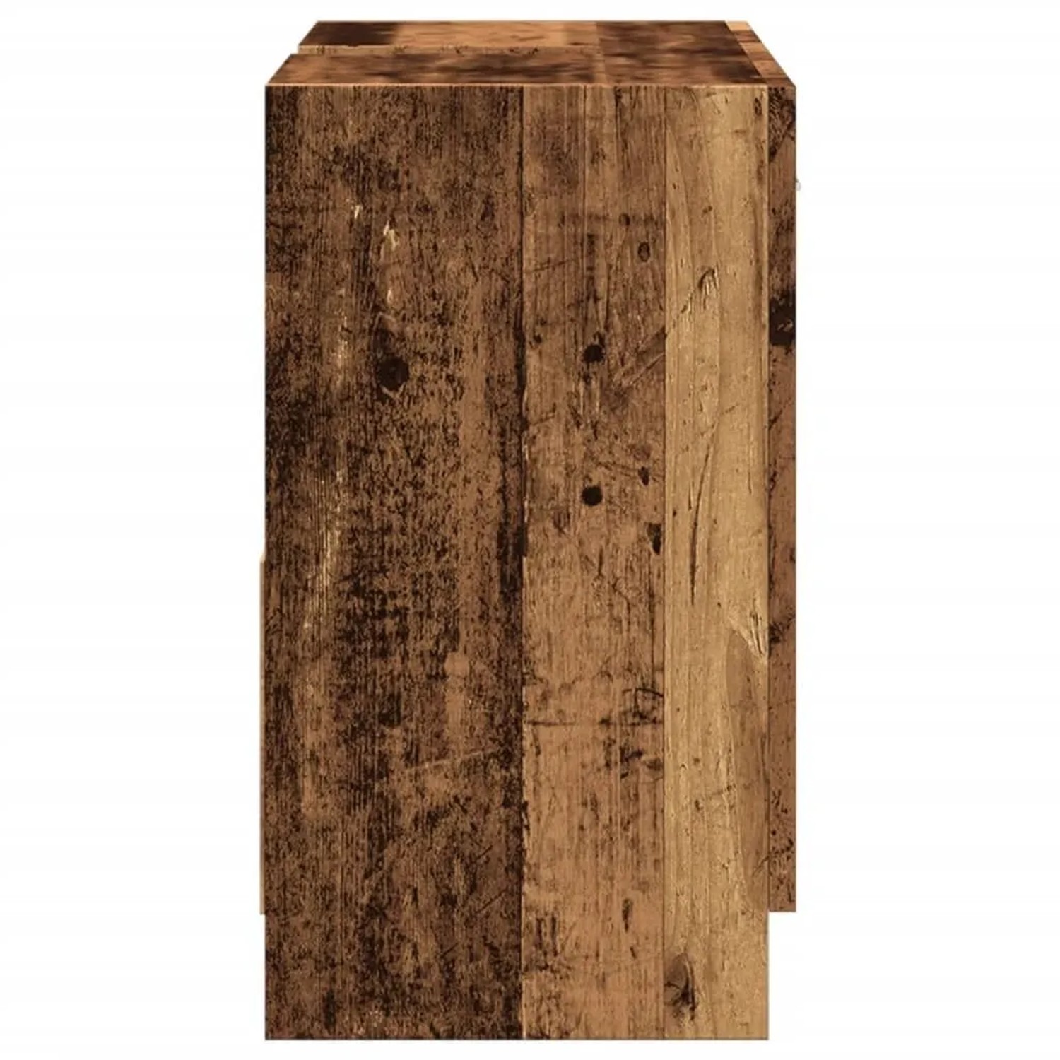 Waschbeckenunterschrank in Altholz-Optik aus Holzwerkstoff, rustikal braun, Seitenansicht.