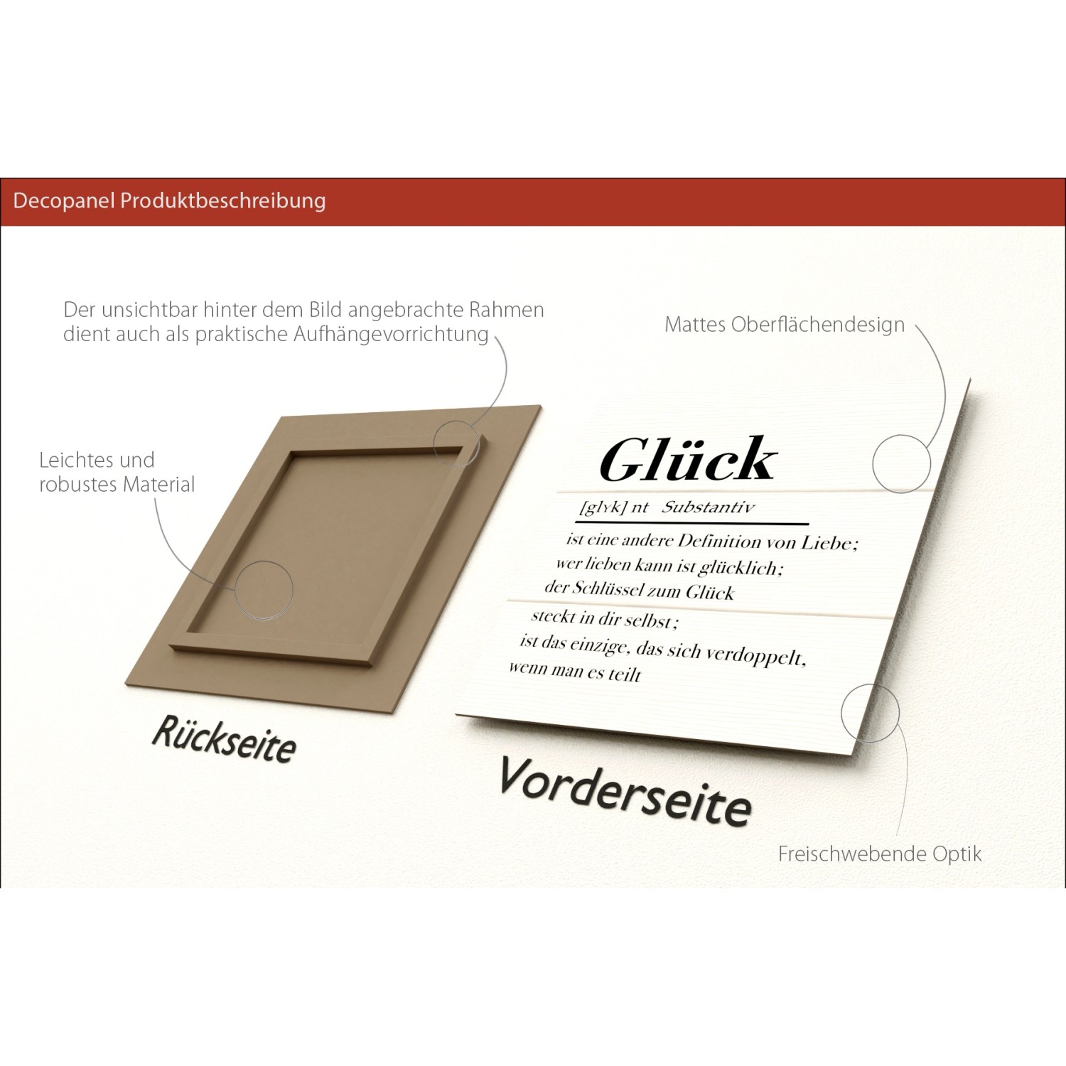 Pro Art Dekopanel Glück auf Holz, 30x30 cm, Vorder- und Rückseite mit Detailansichten.