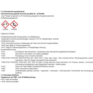 Sicherheitshinweise und Gefahrensymbole für chemische Produkte.