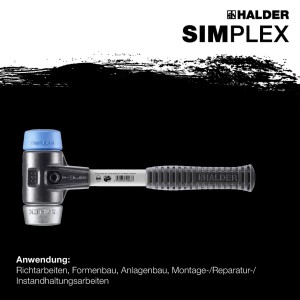 Halder Simplex Schonhammer Ø 50 mm TPE-soft Blau   Weichmetall mit Verstärktem Tempergussgehäuse und FiberglasStiel