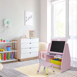 Relaxdays Kinderregal mit Tafel MDF Kiefernholz Polyester Rosa Türkis Gelb Lila 84 cm x 52 cm x 45 cm