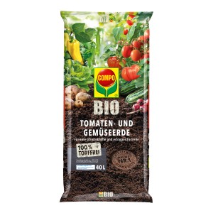 Sack Compo Bio Tomaten- und Gemüseerde, torffrei, 40L. Ideal für Gemüsebeet, Gewächshaus, Balkon.