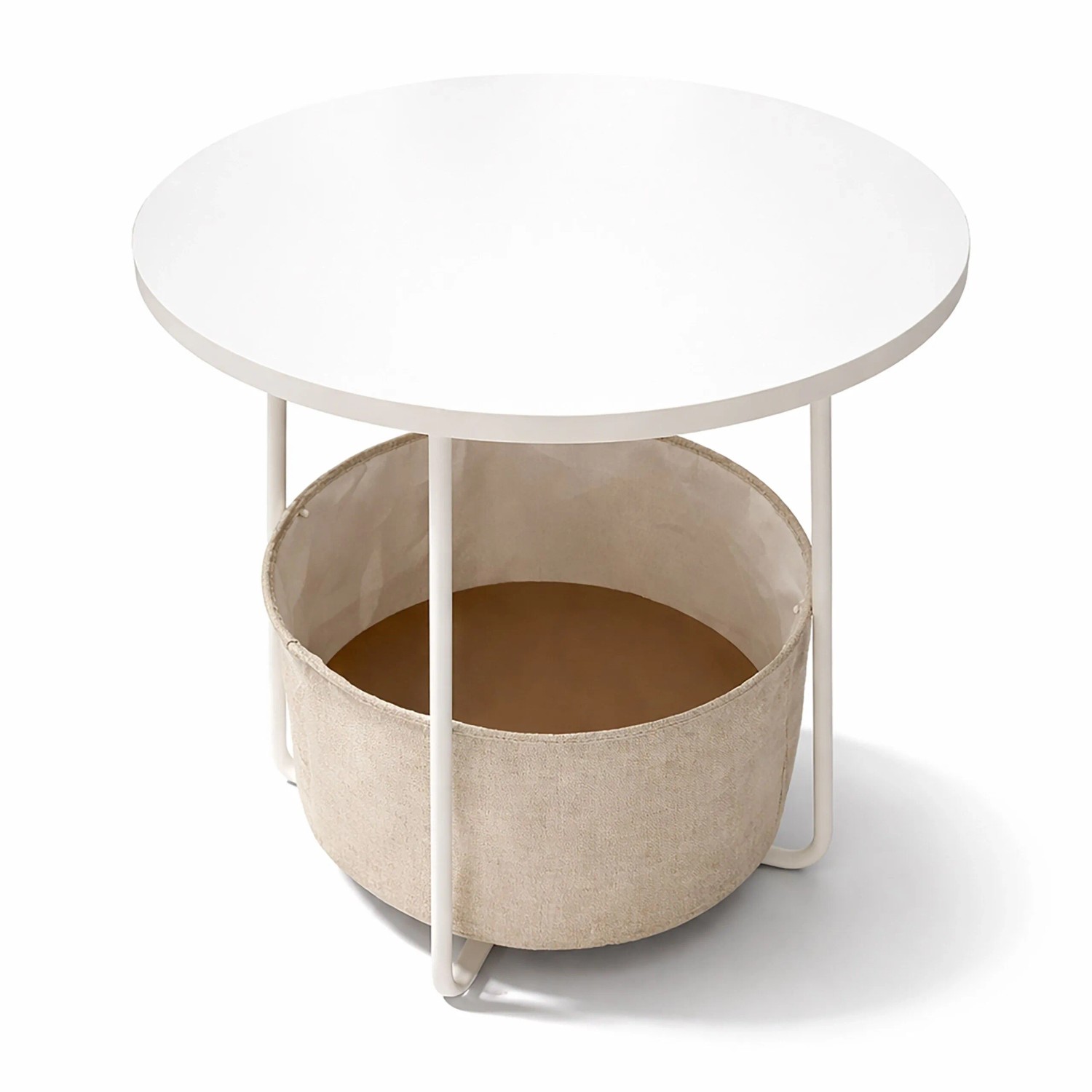 Relaxdays Beistelltisch Metall MDF Weiß Beige Mit Korb 50 cm x 45 cm