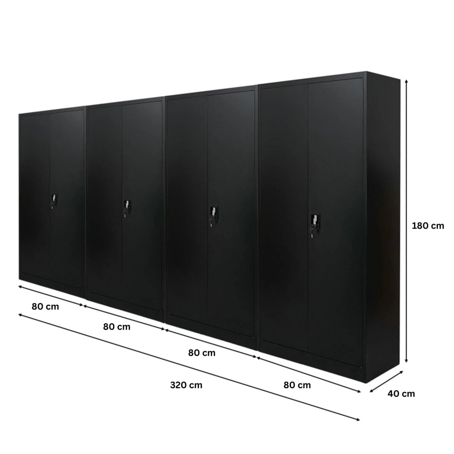 PROREGAL MegaDeal: 4 schwarze, abschließbare Flügeltürenschränke aus Stahl, 180x80x40cm.