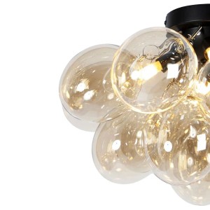 QAZQA Design Deckenleuchte Schwarz mit Braunglas 4 Lampen Uvas